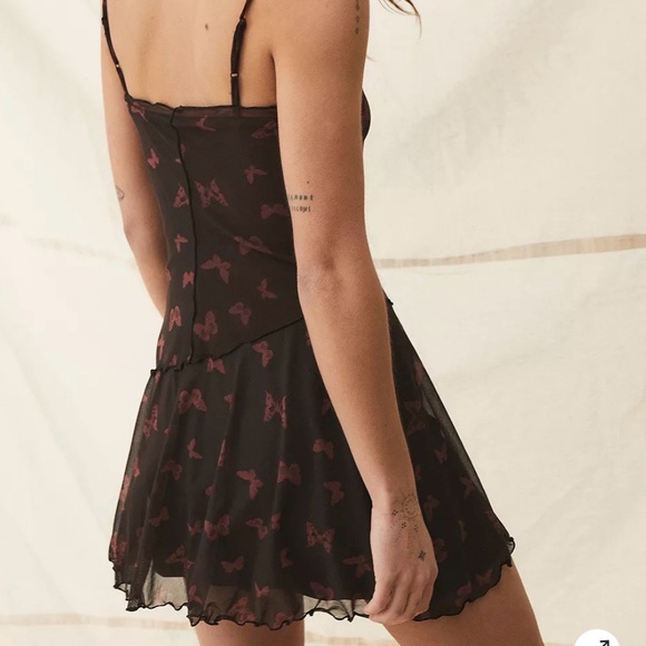 Urban Outfitters Moxie Butterfly Mesh Mini Slip Dress - Size L - Picture 3 of 7